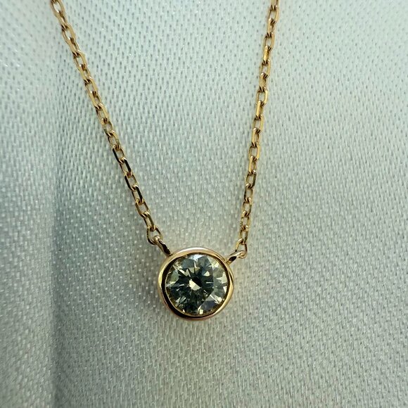 Natural Bezel Set Diamond Pendant Necklace / 18K Solid Gold / 16in Cable Chain - Picture 5 of 13